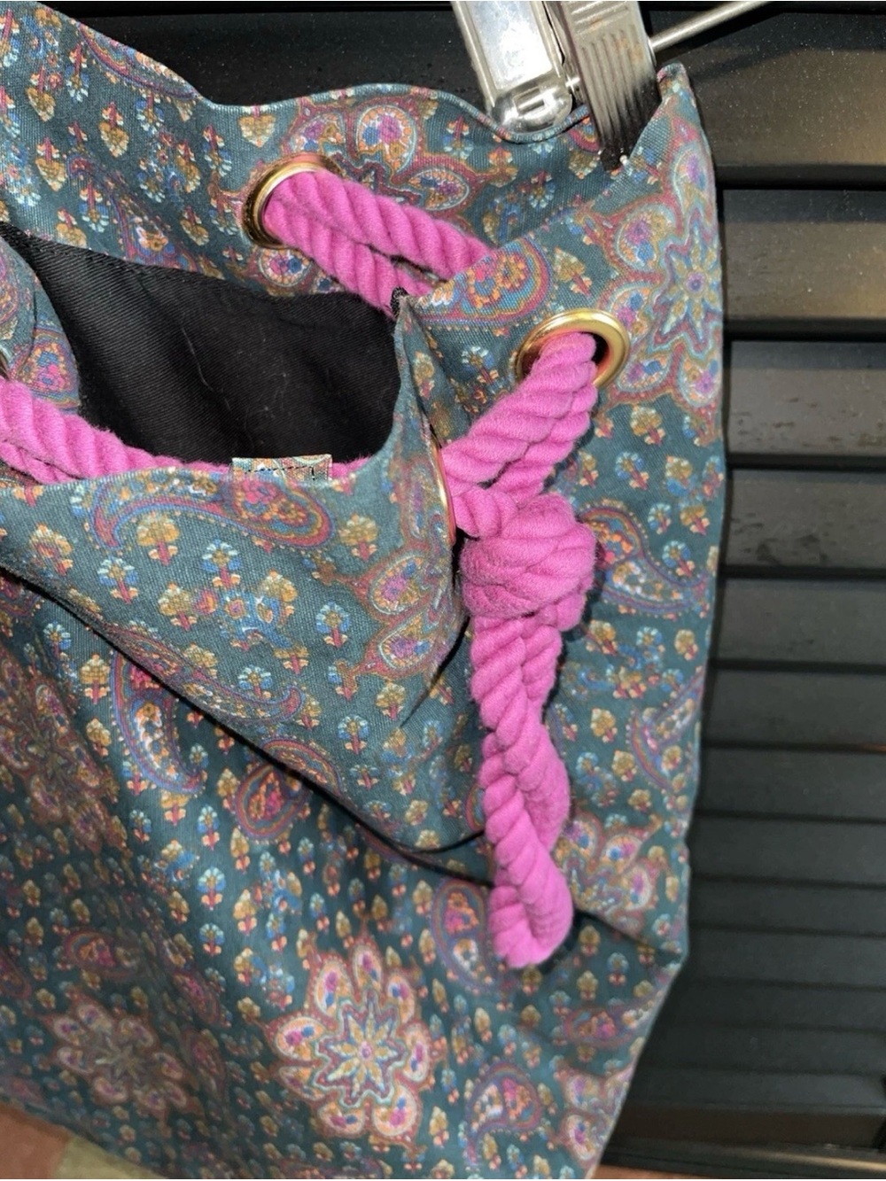 Marc Jacobs XL Boho Paisley Tote Bag with Purple Rope & Orange Handles EUC - Picture 8 of 15